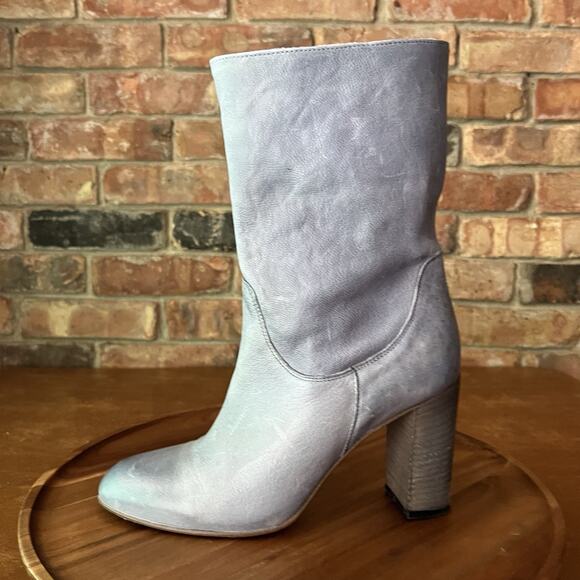 Free People Dakota Suede Slouch Block Heel Blue Gray Sz 9 US 39 EU MSRP $188 - Picture 2 of 16